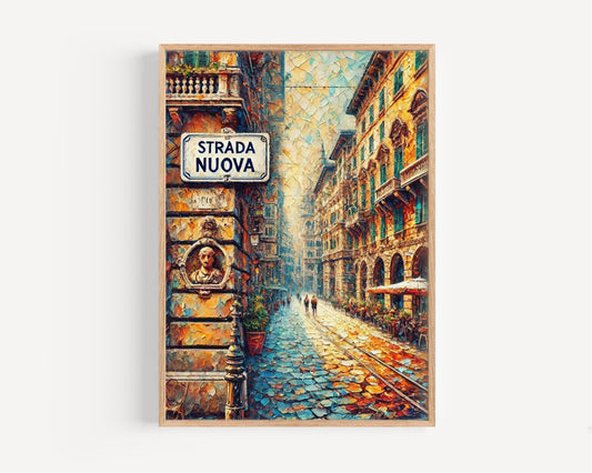 Italian Strada Nuova Wall Art Print – Genoa Travel Poster, Italian Home Decor, Souvenir Gift, Housewarming & Italian Art Print