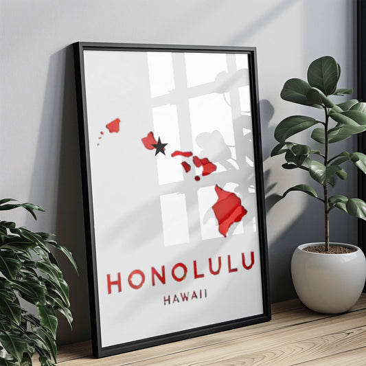 Honolulu Wall Art Print – Hawaii Travel Decor, Island Souvenir, Home & College Gift, Housewarming Present