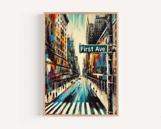 First Ave Print Manhattan Art NYC Travel Poster New York Wall Art Housewarming Gift Urban Home Decor