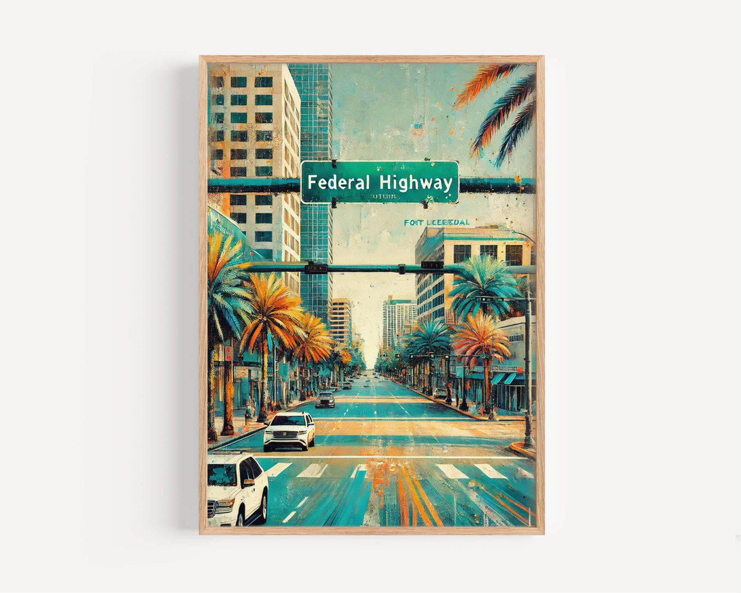 Federal Highway Wall Art Print - Fort Lauderdale Florida Travel Poster, FL Gift, Housewarming Decor, Scenic Road Map Illustration