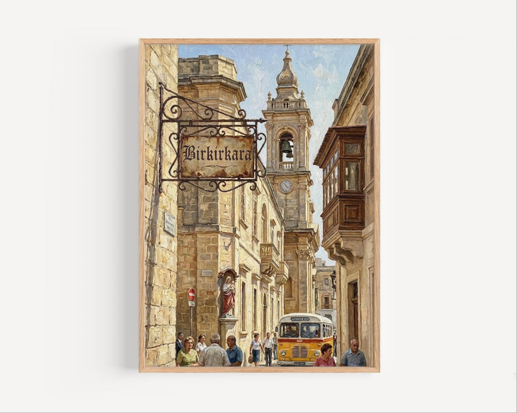 Birkirkara Street Sign Art Print: Malta Cityscape Travel Poster Wall Decor
