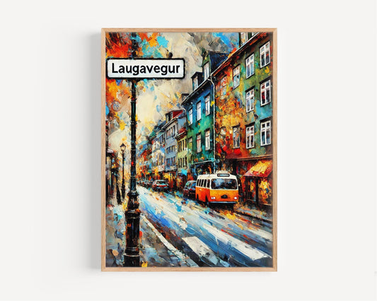 Laugavegur Wall Art Print – Reykjavik Iceland Travel Poster, Scandinavian Home Decor, Icelandic Gift, Housewarming Art, Adventure Map