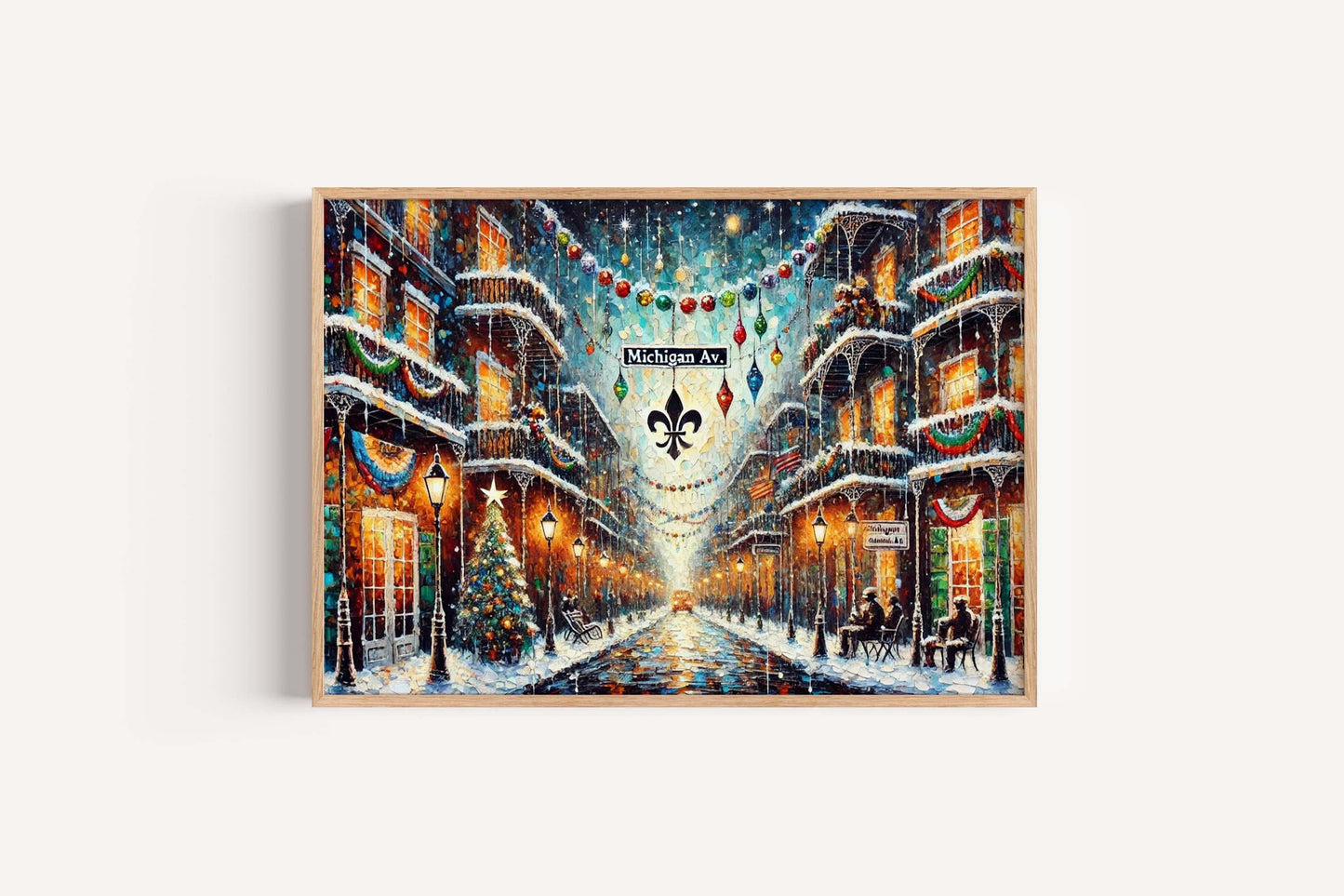 Michigan Avenue Christmas Art Print – Chicago Holiday Wall Decor, Festive City Street Scene
