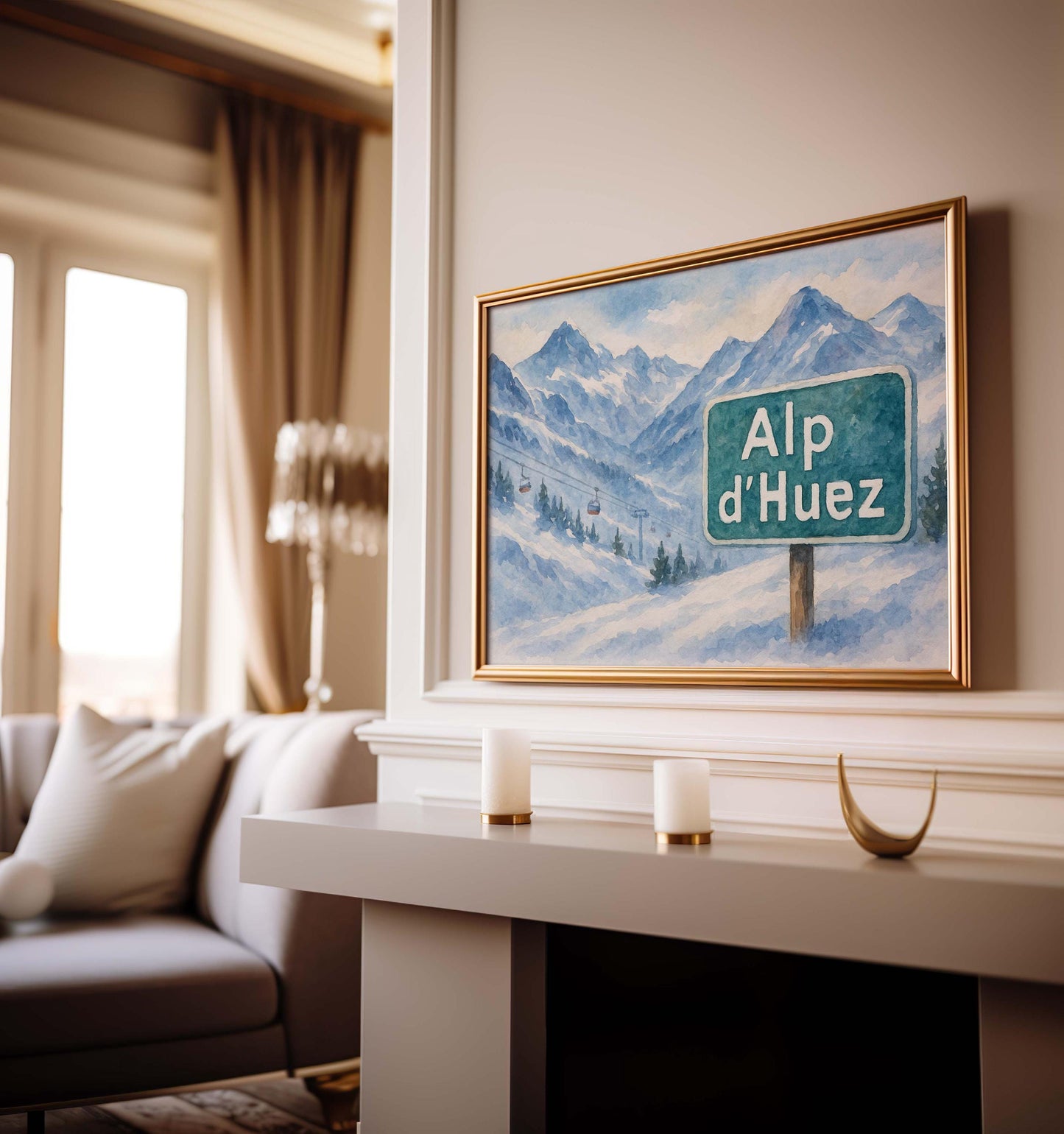 Alp d'Huez Watercolor Print, Ski Mountain Art