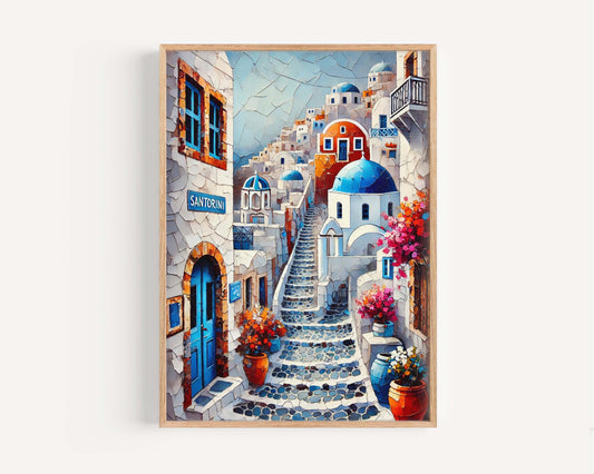 Santorini Art Wall Print - Greek Travel Poster, Santorini Artwork, Housewarming Gift, Greece Decor, European Coastal Wall Art