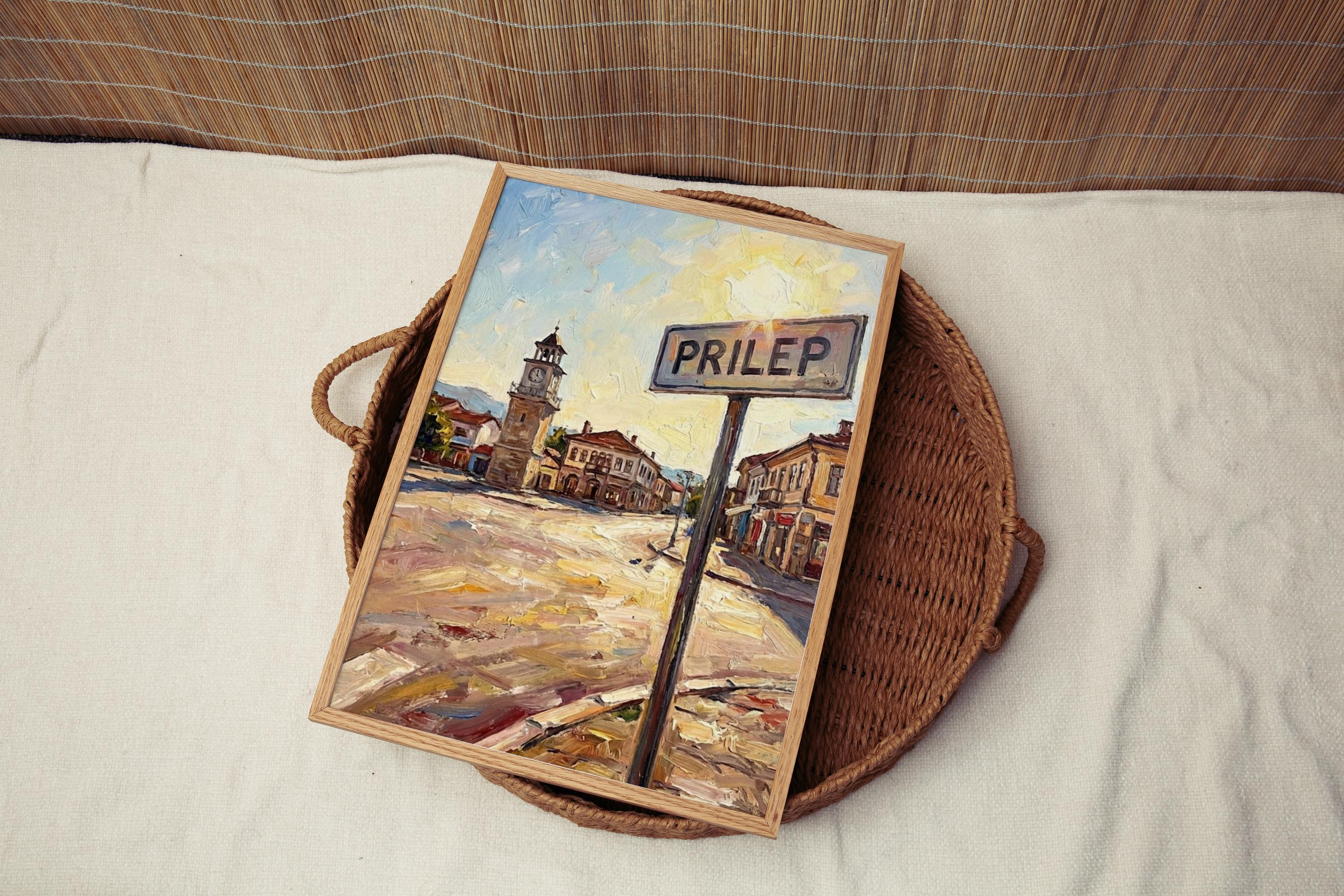 Prilep Oil Painting Art Print: North Macedonia Street Sign Travel Poster