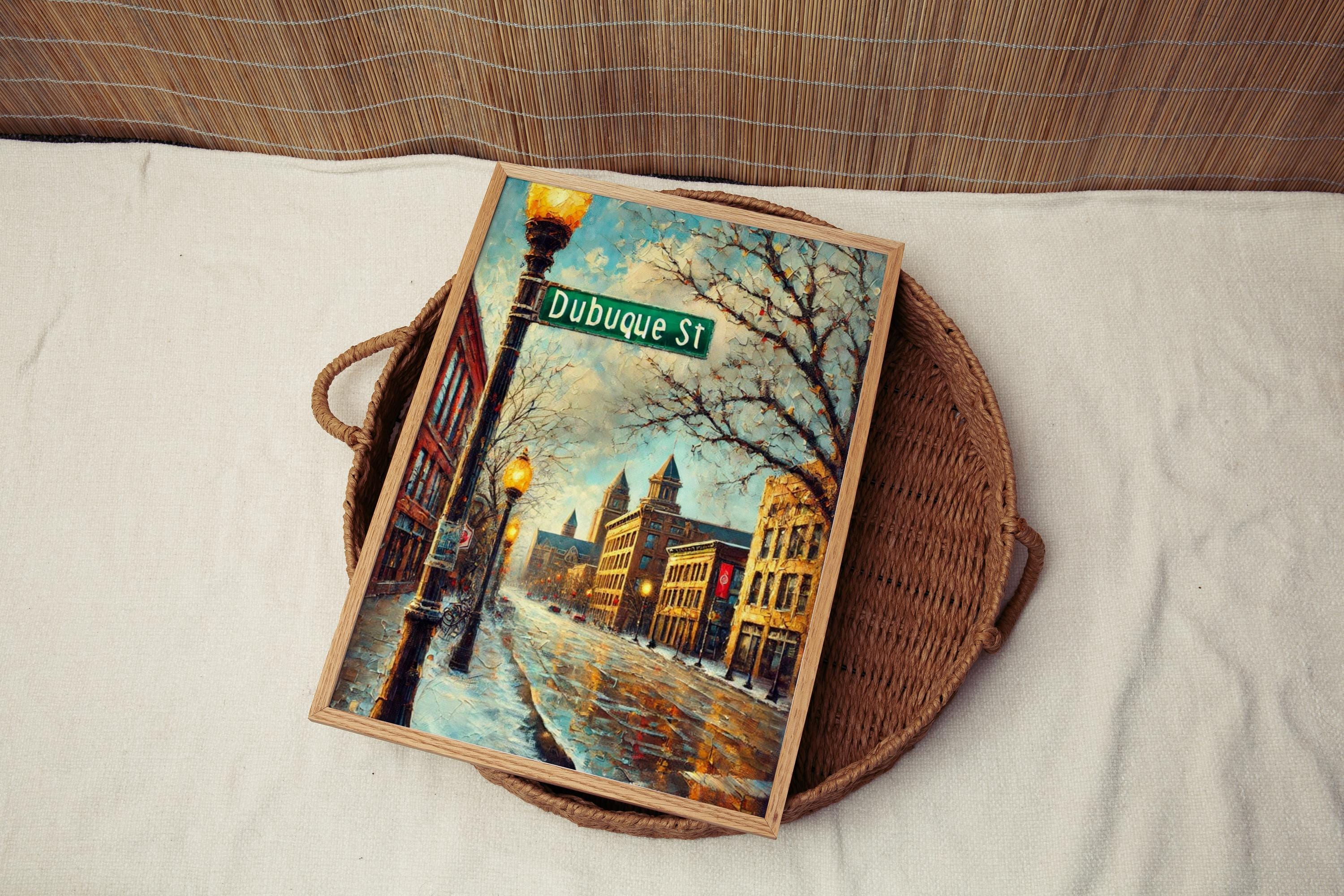 Dubuque Street Oil Painting Print: Iowa City Travel Poster