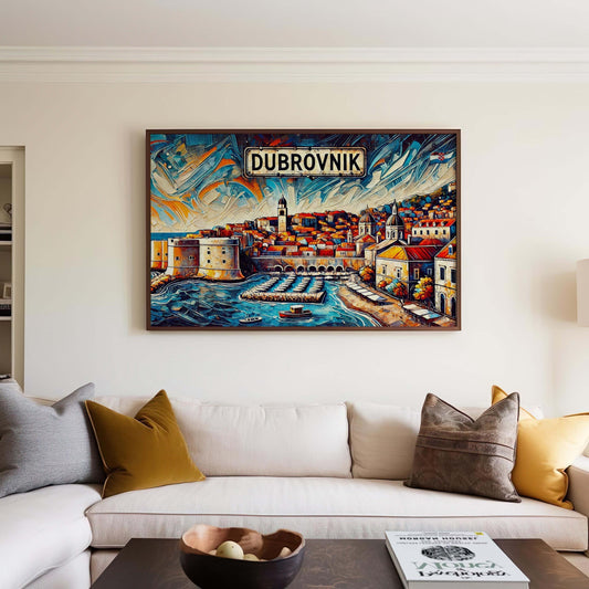 Dubrovnik Art Wall Print - Travel Poster of Croatia, European Cityscape, Housewarming & Travel Gift, Rustic Home Decor, Coastal Wall Art