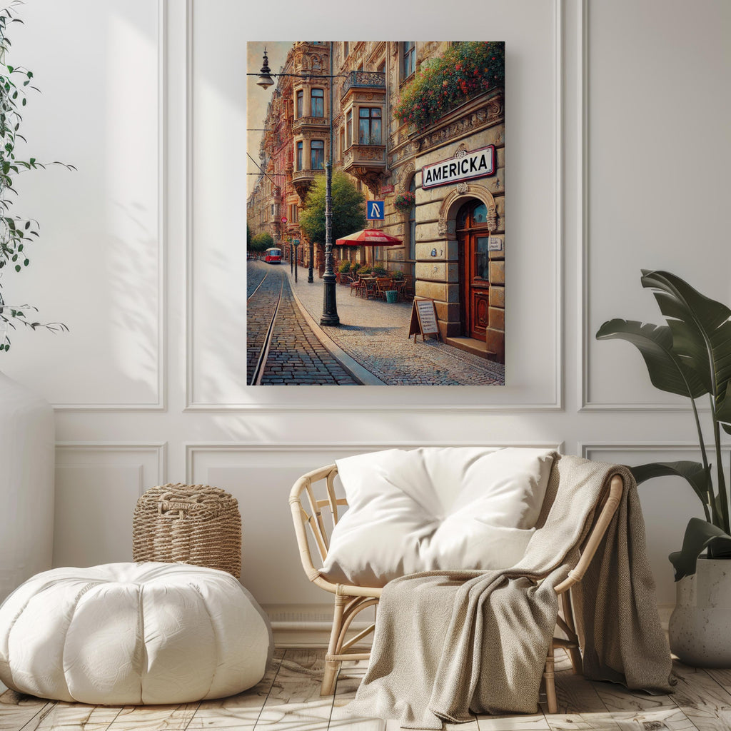 Americka Street Cubism Art Print: Prague Bohemian District Travel Poster