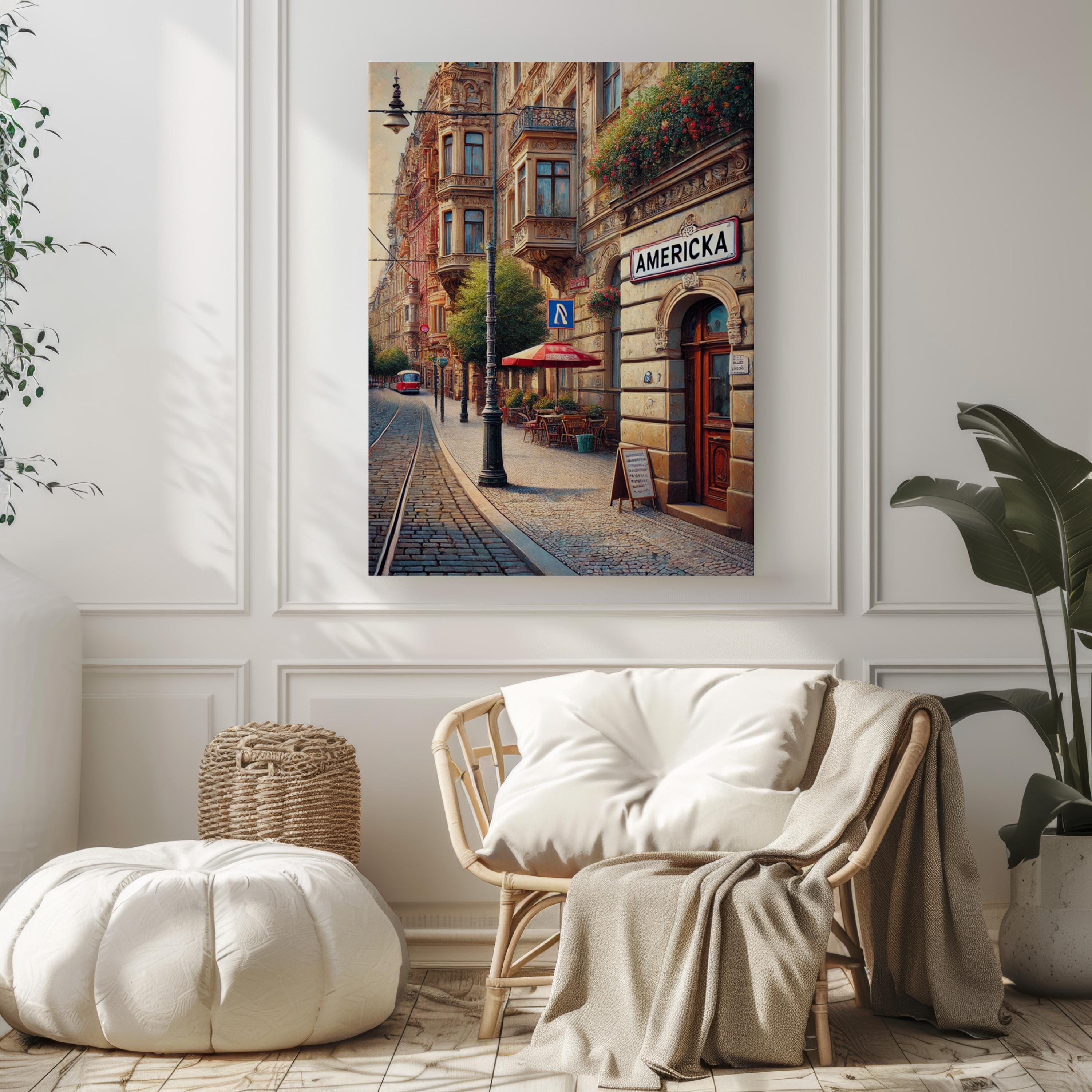 Americka Street Cubism Art Print: Prague Bohemian District Travel Poster