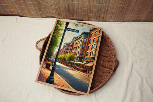 Newbury St Wall Art - Boston Travel Print & Massachusetts Decor, Housewarming Gift, Newbury Street Poster, Boston City Artwork