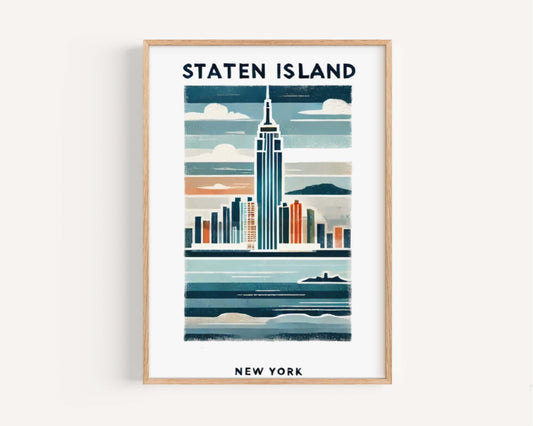 Staten Island Print Wall Art - NYC Travel Decor, New York City Gift, Modern Home & College Dorm Poster, Housewarming Wall Art