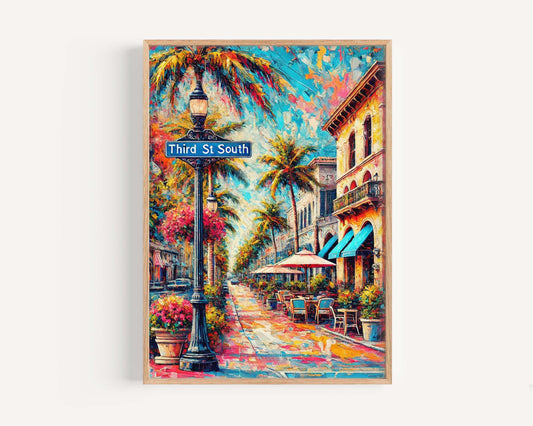 Third Street South Wall Art Print - Naples FL Travel Poster, Florida Art Decor, Housewarming Gift, Third St South Florida Gift