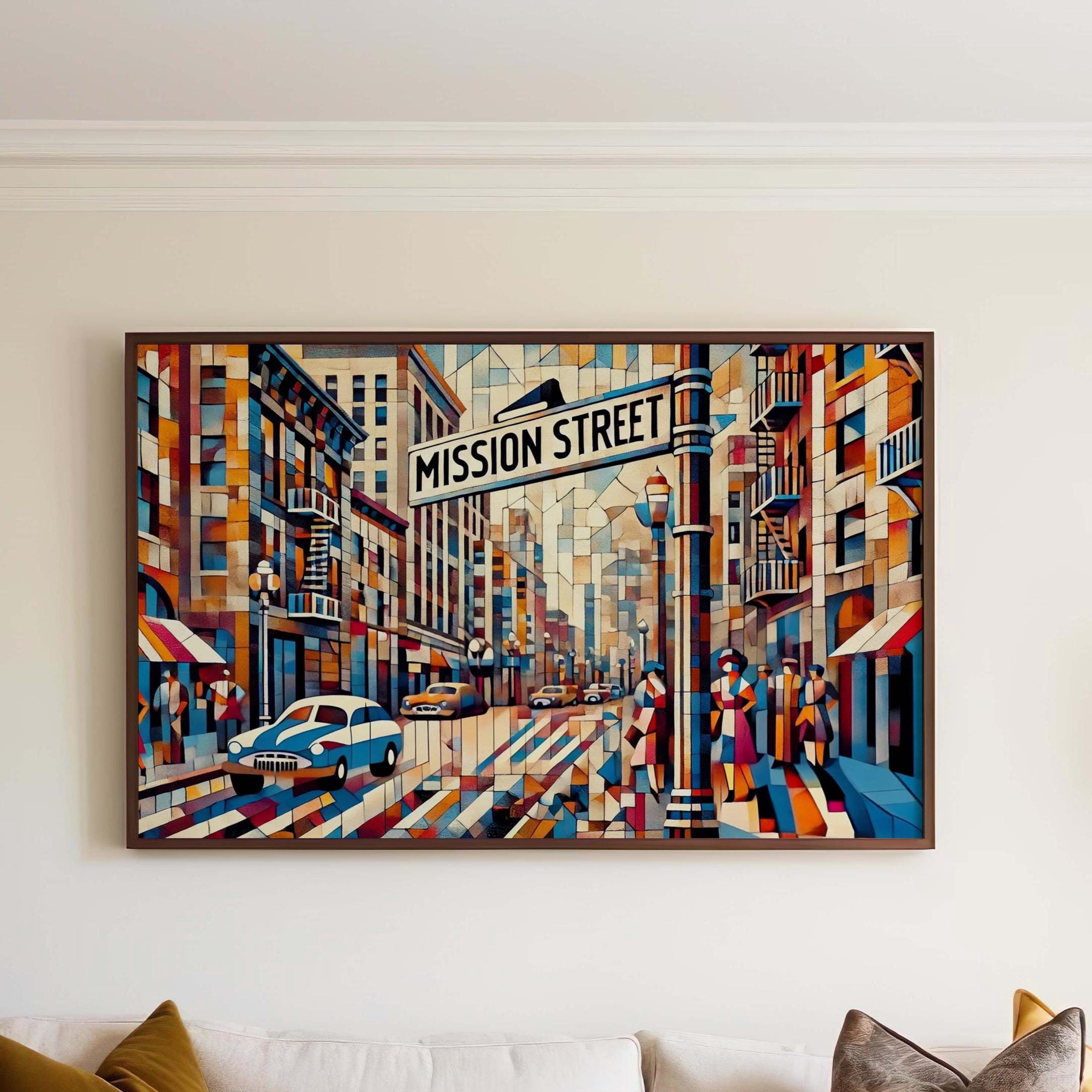 Mission Street Wall Art, Mission St Cubism Print, San Francisco Cubism Art, California Gift, Travel Print, Travel Poster, Housewarming Gift