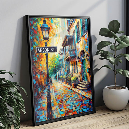 Charleston Wall Art Anson Street Print Travel Poster South Carolina Gift Housewarming Decor Charleston City Map Artwork