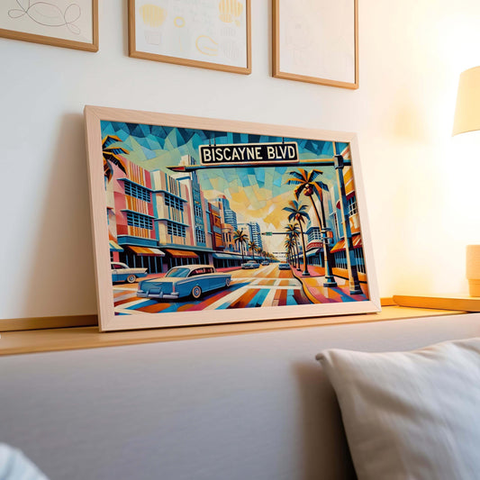 Miami Art Biscayne Blvd Wall Art, Florida Travel Print, Miami Poster, Housewarming Gift, Coastal Decor, Florida Art, Miami Beach Wall Decor