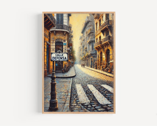 Calle Defensa Wall Art Print - Buenos Aires Travel Poster, Vintage Street Scene Gift, Argentina Home Decor, Unique Travel Art