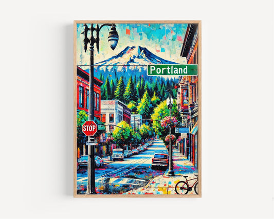 Gift Portland Wall Art Print - Oregon Travel Poster, USA Gift Artwork, Housewarming & Home Decor, Modern City Skyline Illustration