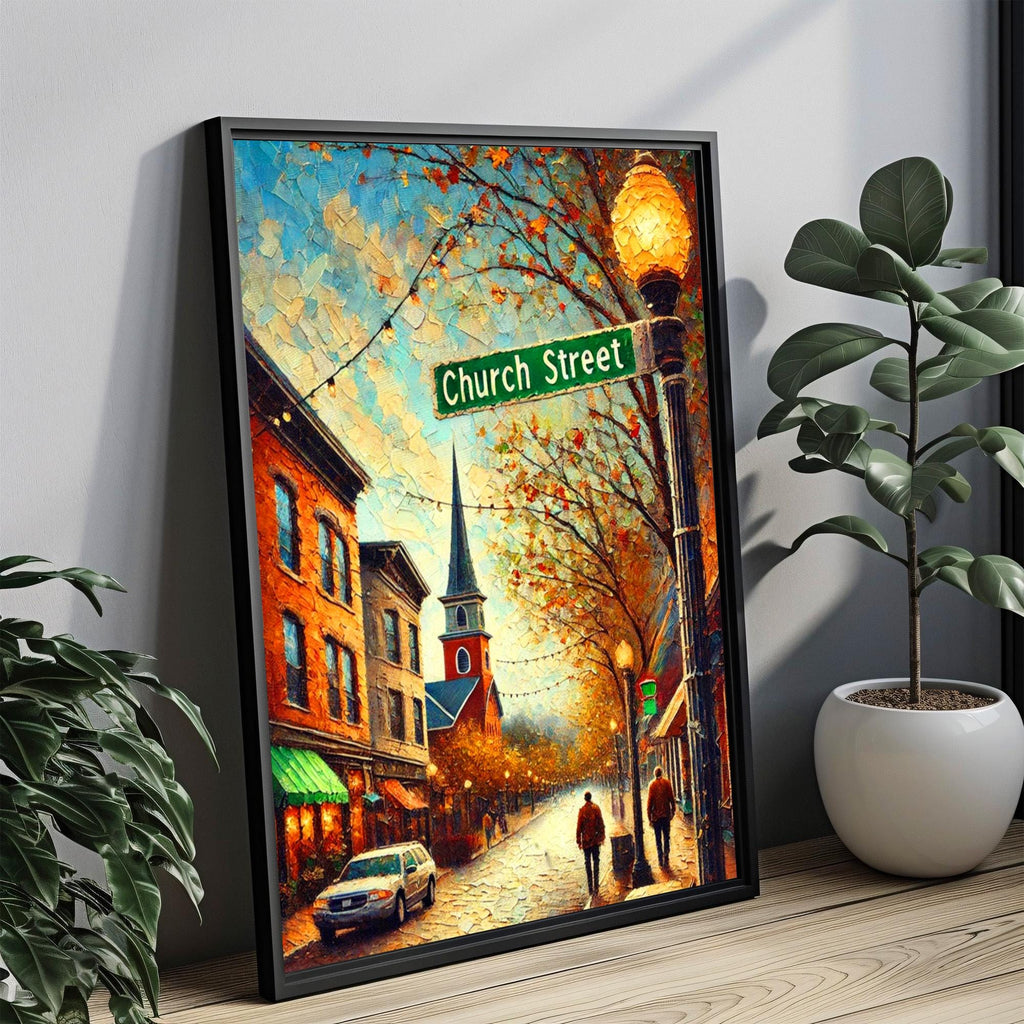 Church Street Sign Print: Burlington Vermont Travel Poster