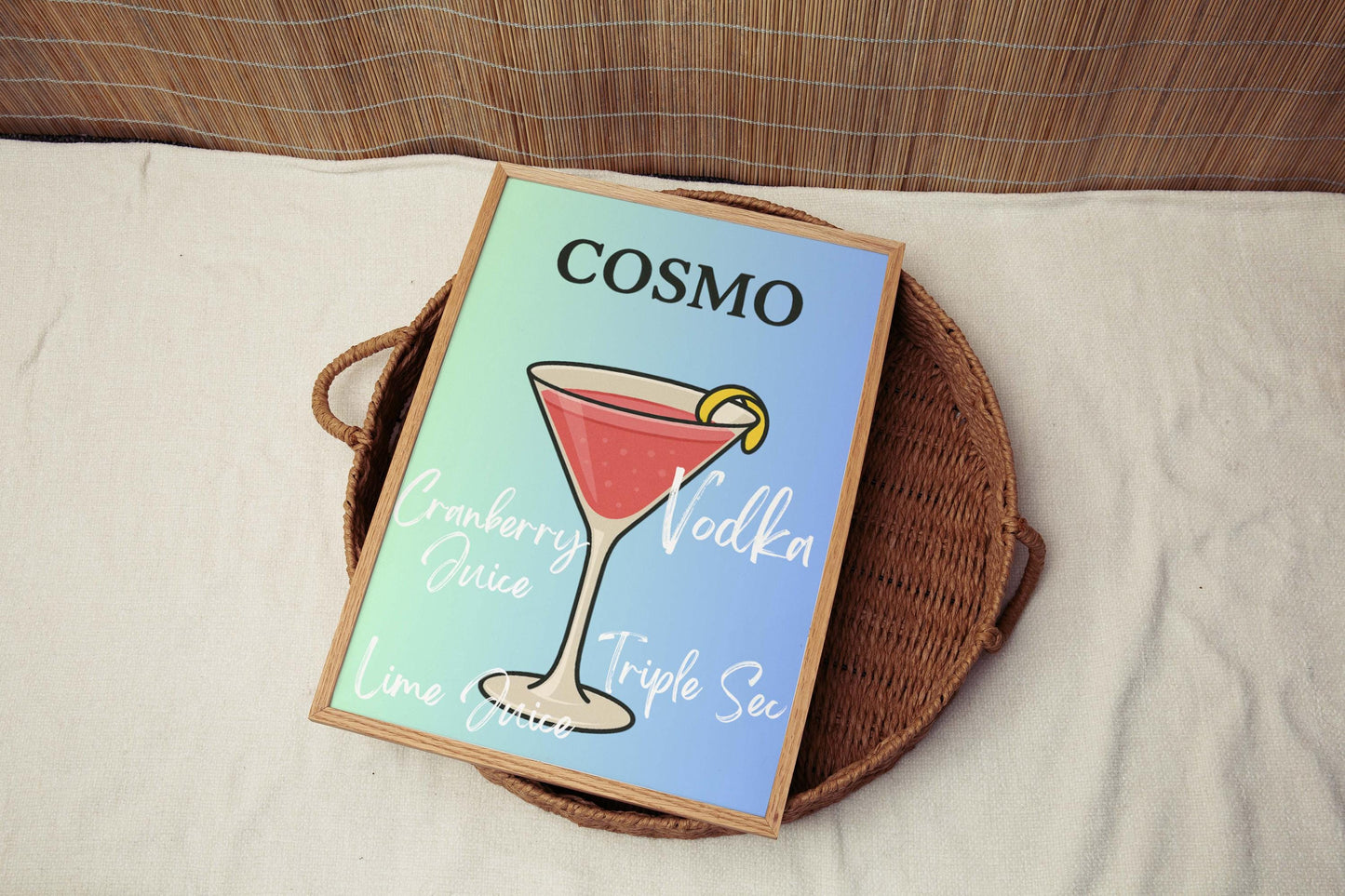Cosmo Cocktail Print, Modern Bar Decor, Liquor Illustration (Digital Print)