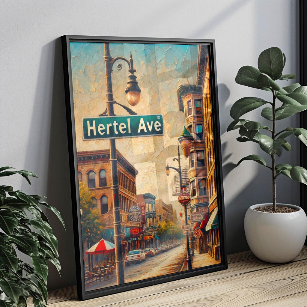 Hertel Avenue Oil Painting Art Print: Buffalo NY Street Sign Travel Poster
