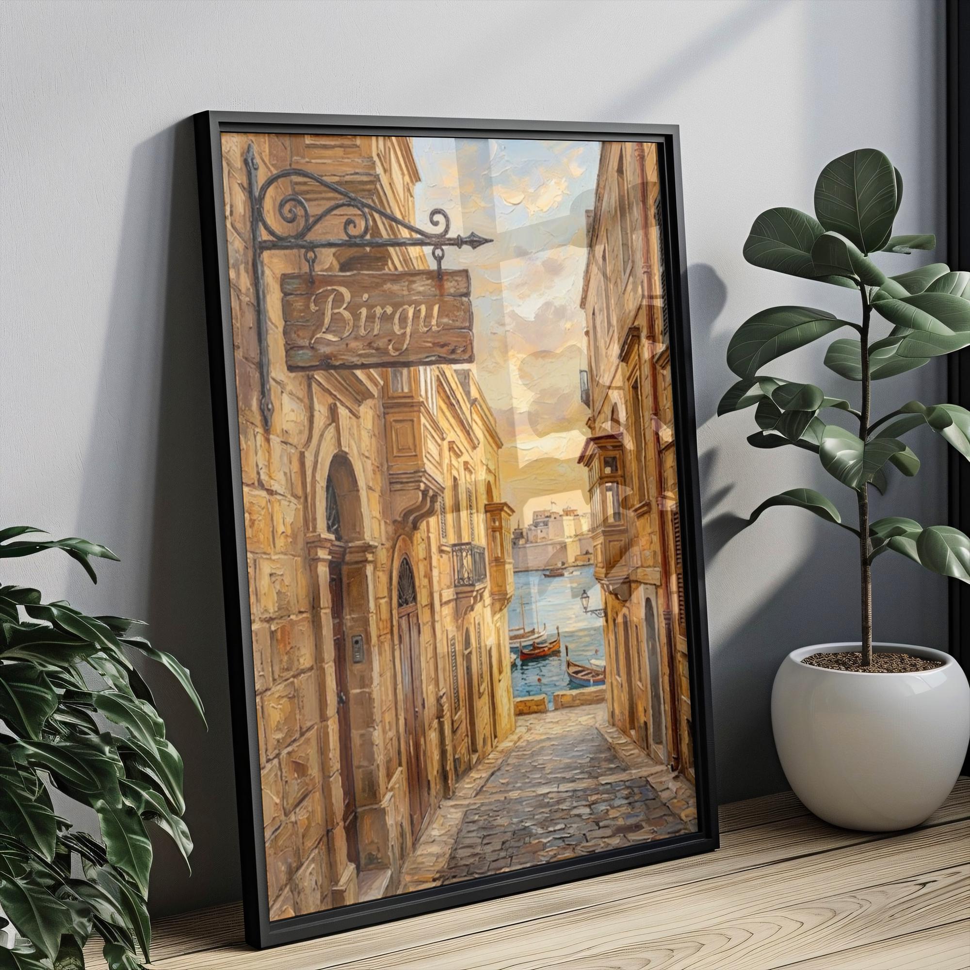Birgu Street Sign Art Print: Malta Historic Harbor City Travel Poster