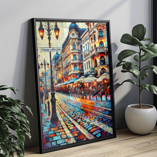 Strada Lipscani Wall Art Print - Vintage Bucharest Travel Poster, Romania Gift & Housewarming