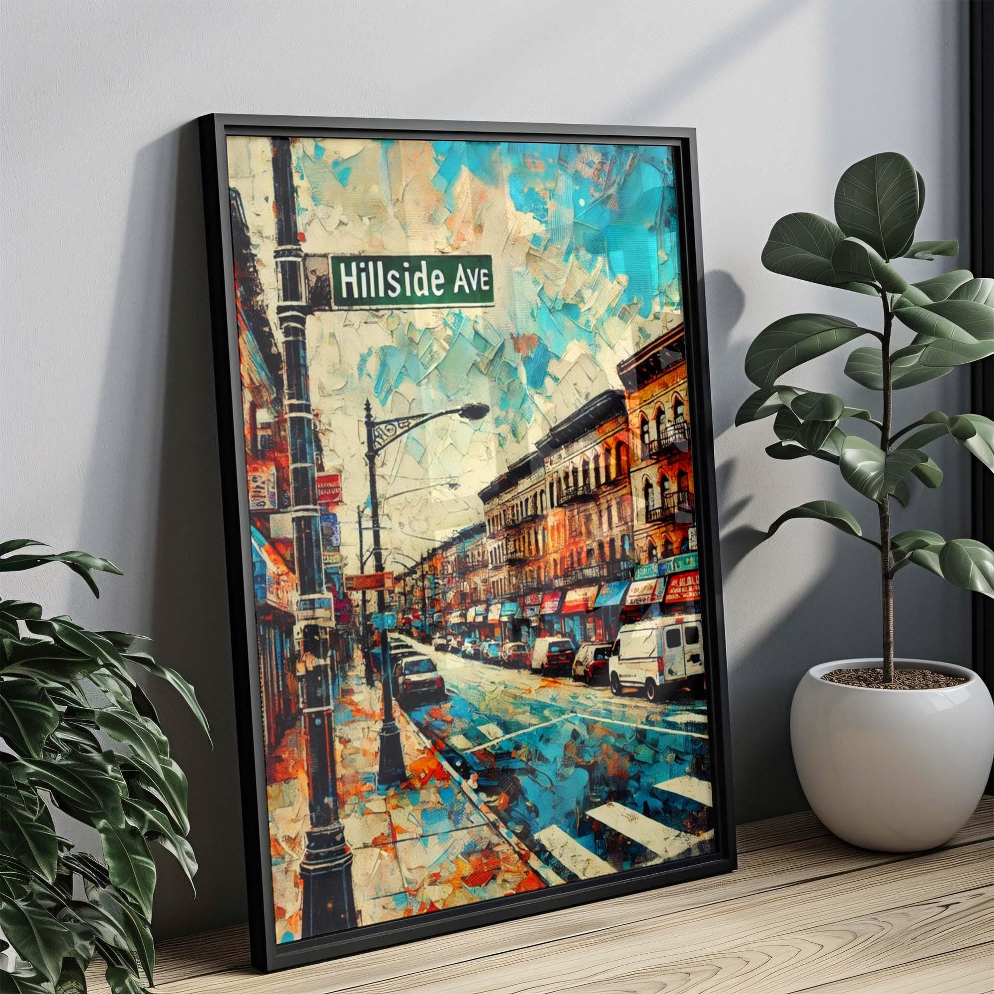 Hillside Ave Print - Queens Artwork Travel Poster, New York Wall Art, Housewarming & Gift Decor for Home
