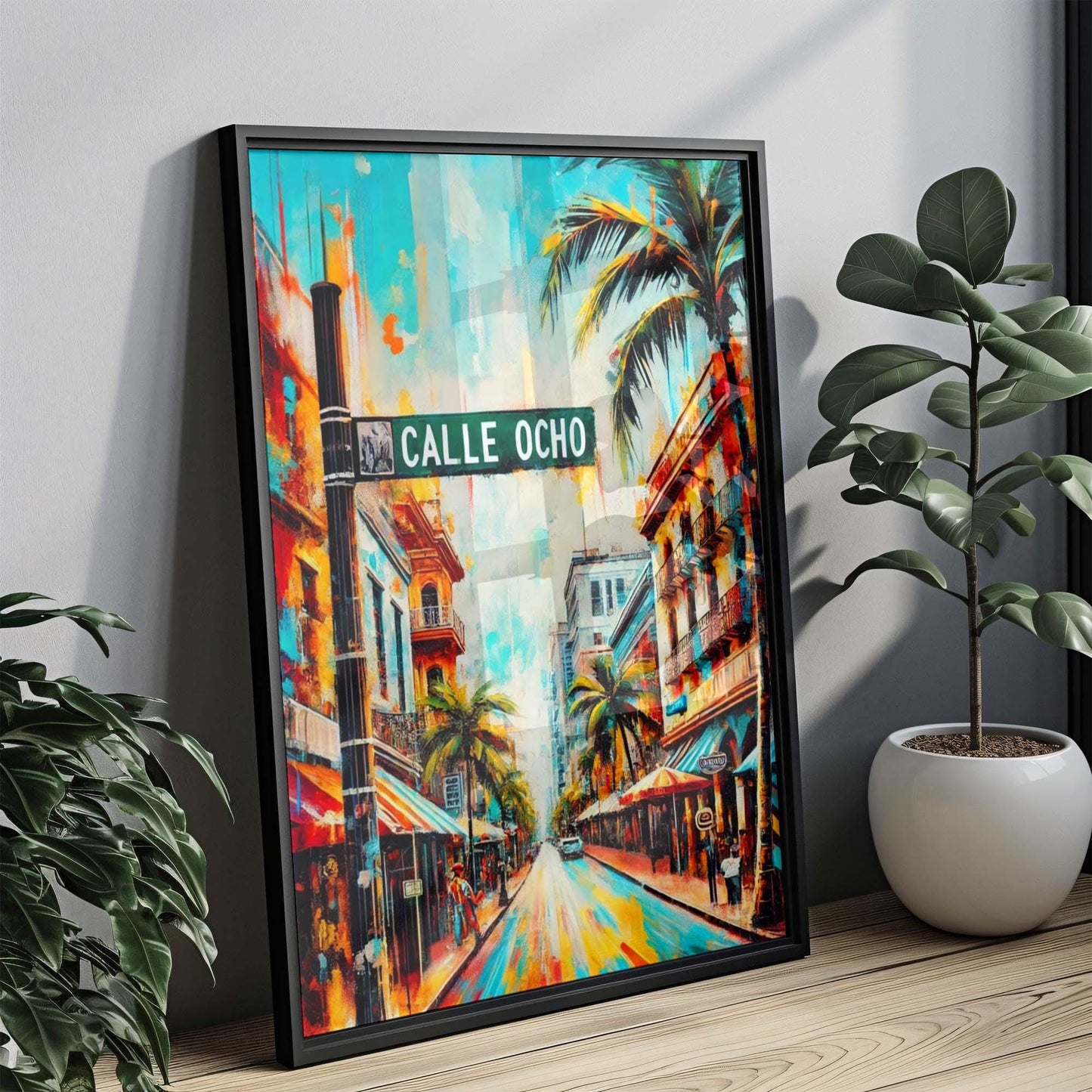 Calle Ocho Print Miami Beach Artwork Florida Travel Poster Housewarming Gift Vibrant Wall Art Decor