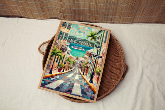 Caribbean Main St Wall Art - St Thomas Travel Print, Housewarming Gift, Caribbean Souvenir Poster, Tropical Island Decor
