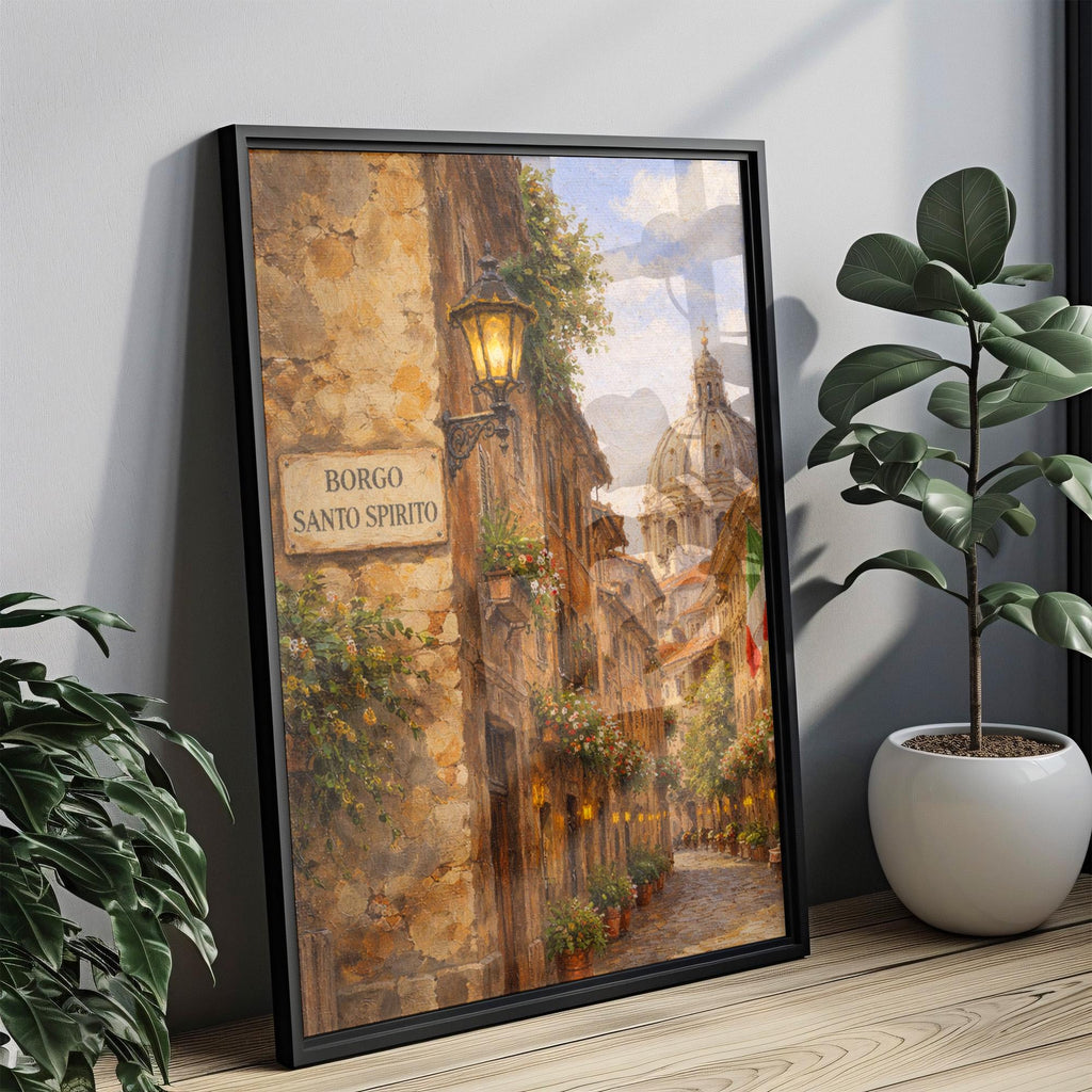 Borgo Santo Oil Painting Art Print: Rome Vatican Quarter Travel Poster