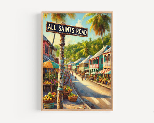 All Saints Road Wall Art | St. John’s Antigua and Barbuda Print | Caribbean Street Scene Decor | Travel Souvenir | Island Gift