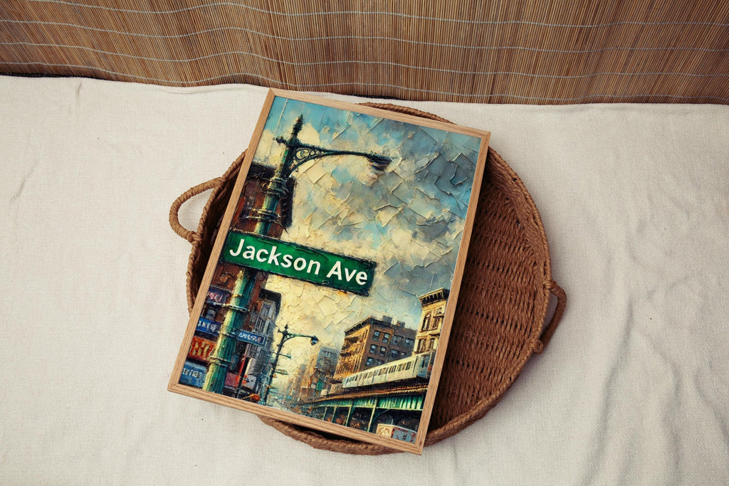 Jackson Avenue Oil Painting Art Print: Bronx NYC Street Sign Travel Poster