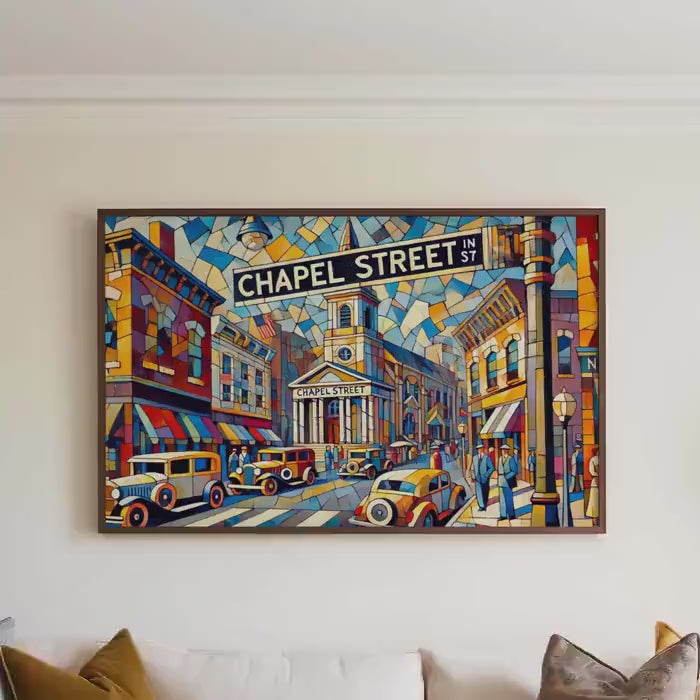 Chapel Street Cubist Print - Stratford, Connecticut, USA